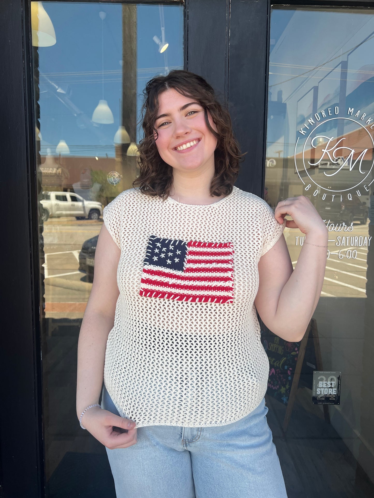 AMERICAN FLAG CROCHET KNIT SWEATER TOP