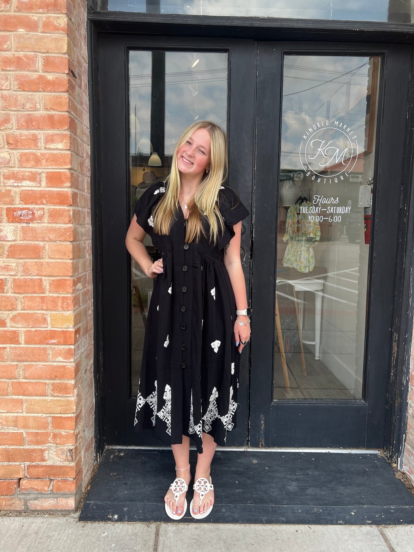 Ashley Black Embroidered Midi Dress