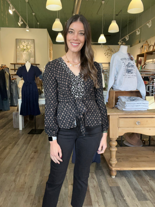 Linda Black Floral Tie Top