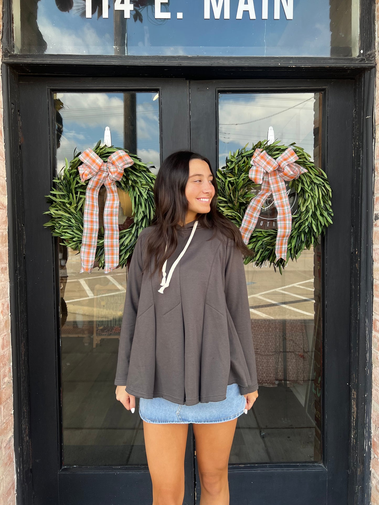 Dorcas Charcoal Pleated Hoodie