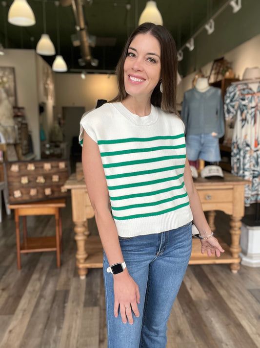 Taylor Crewneck Sleeveless Stripe Sweater Vest