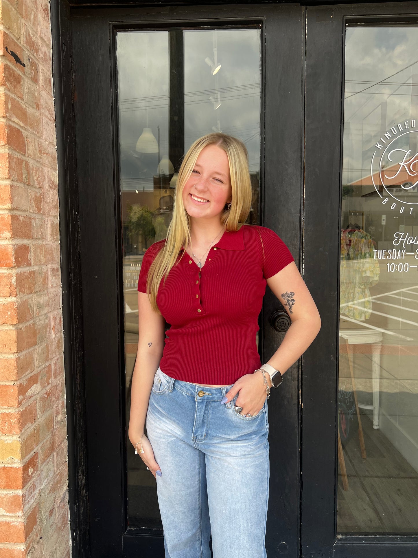 Lily Deep Red Knit Polo