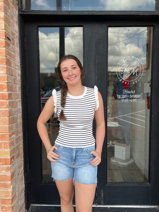 Kris Stripe Ruffle Trim Tank Top