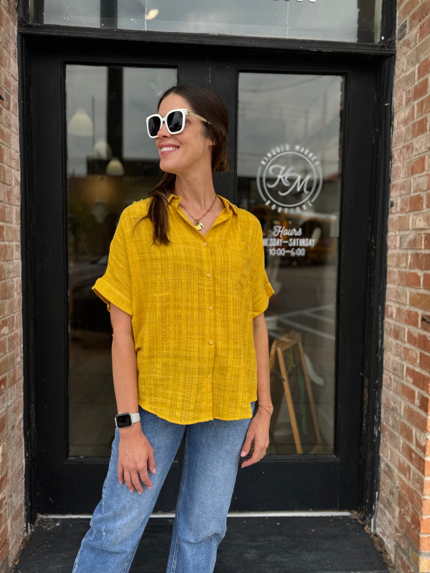 Matilda Honey Yellow Button Up Blouse