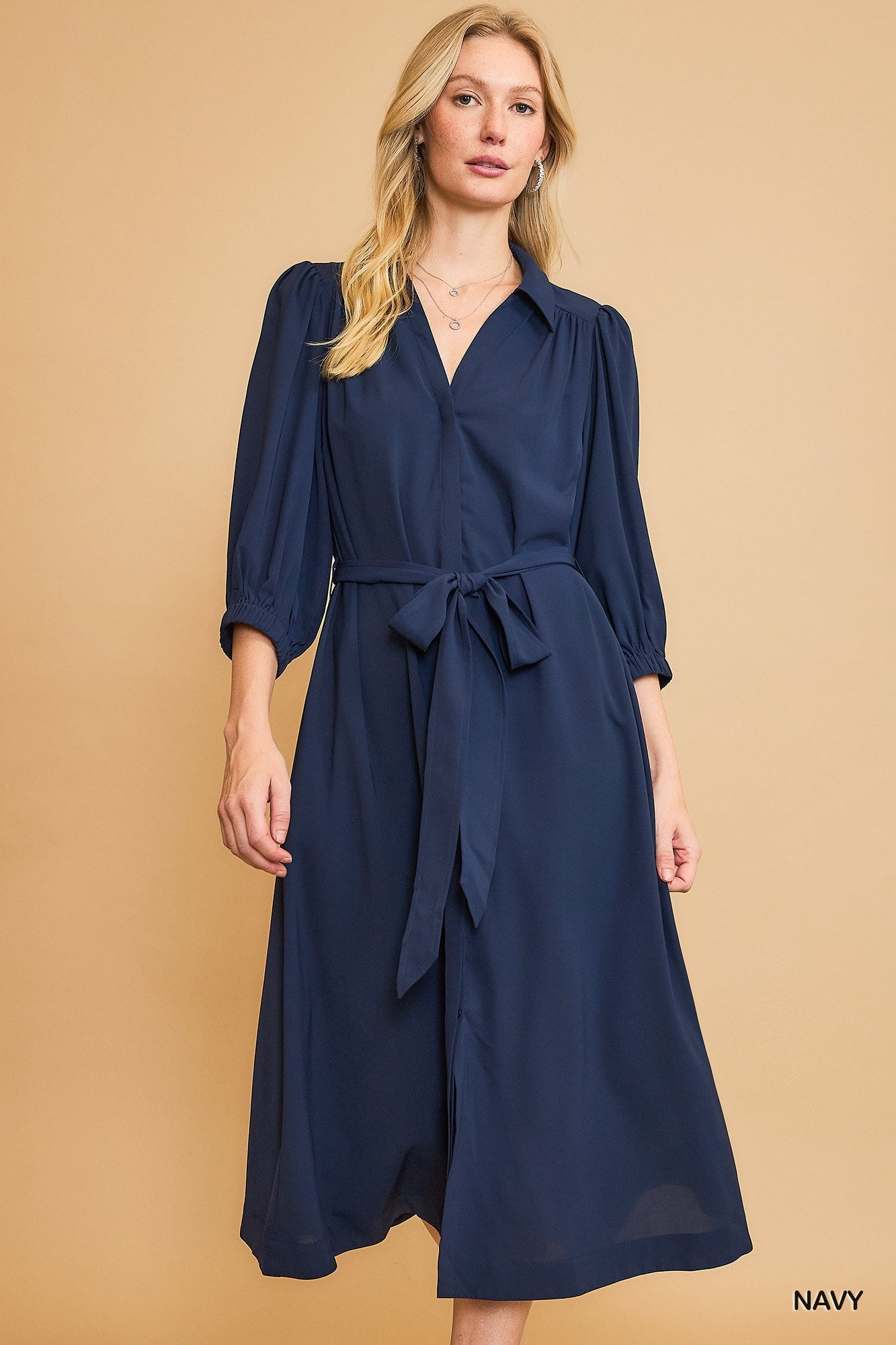 Serenity Navy Button Down Midi Dress