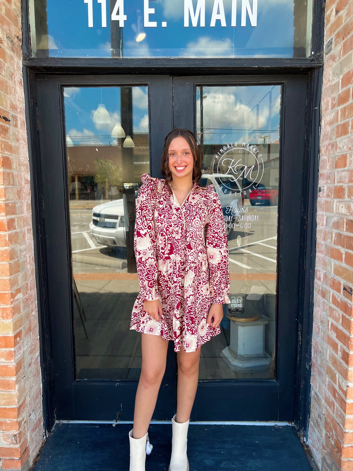 Briar Burgundy Mix Long Sleeve Mini Dress