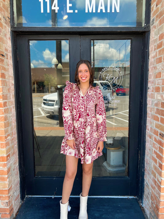 Briar Burgundy Mix Long Sleeve Mini Dress