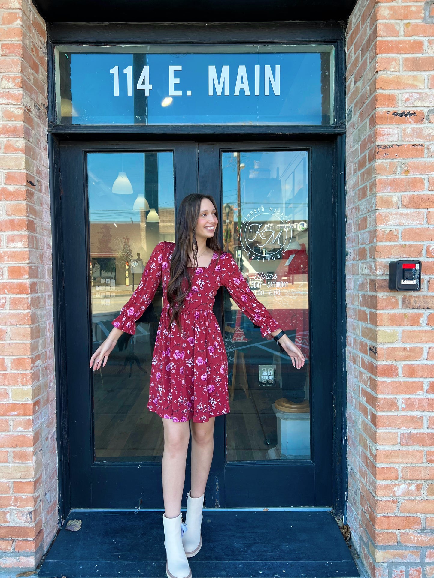 Jenna Burgundy Floral Square Neck Midi Dress