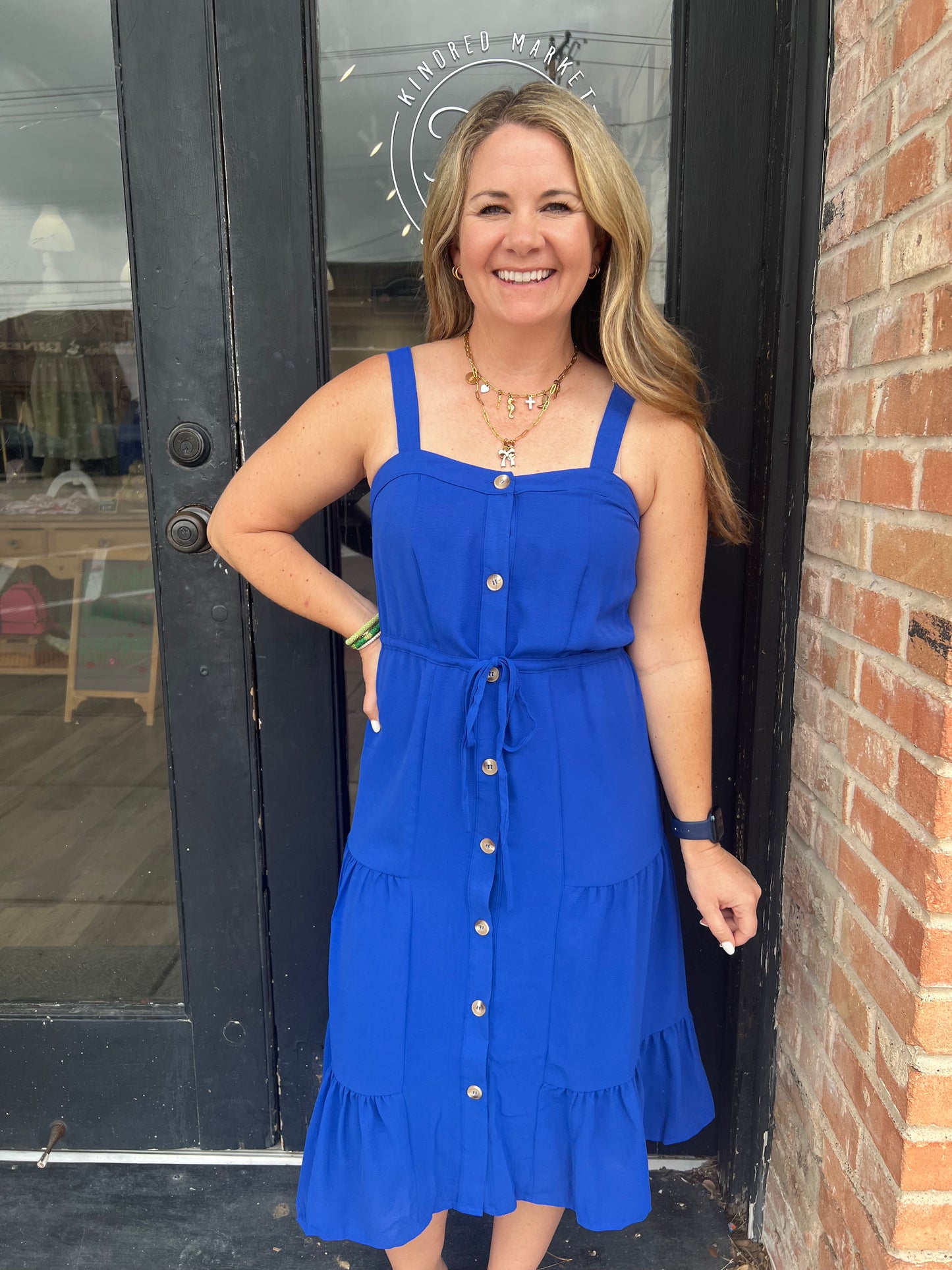 Ruffled Tiered Square Neck Button Midi Sundresses