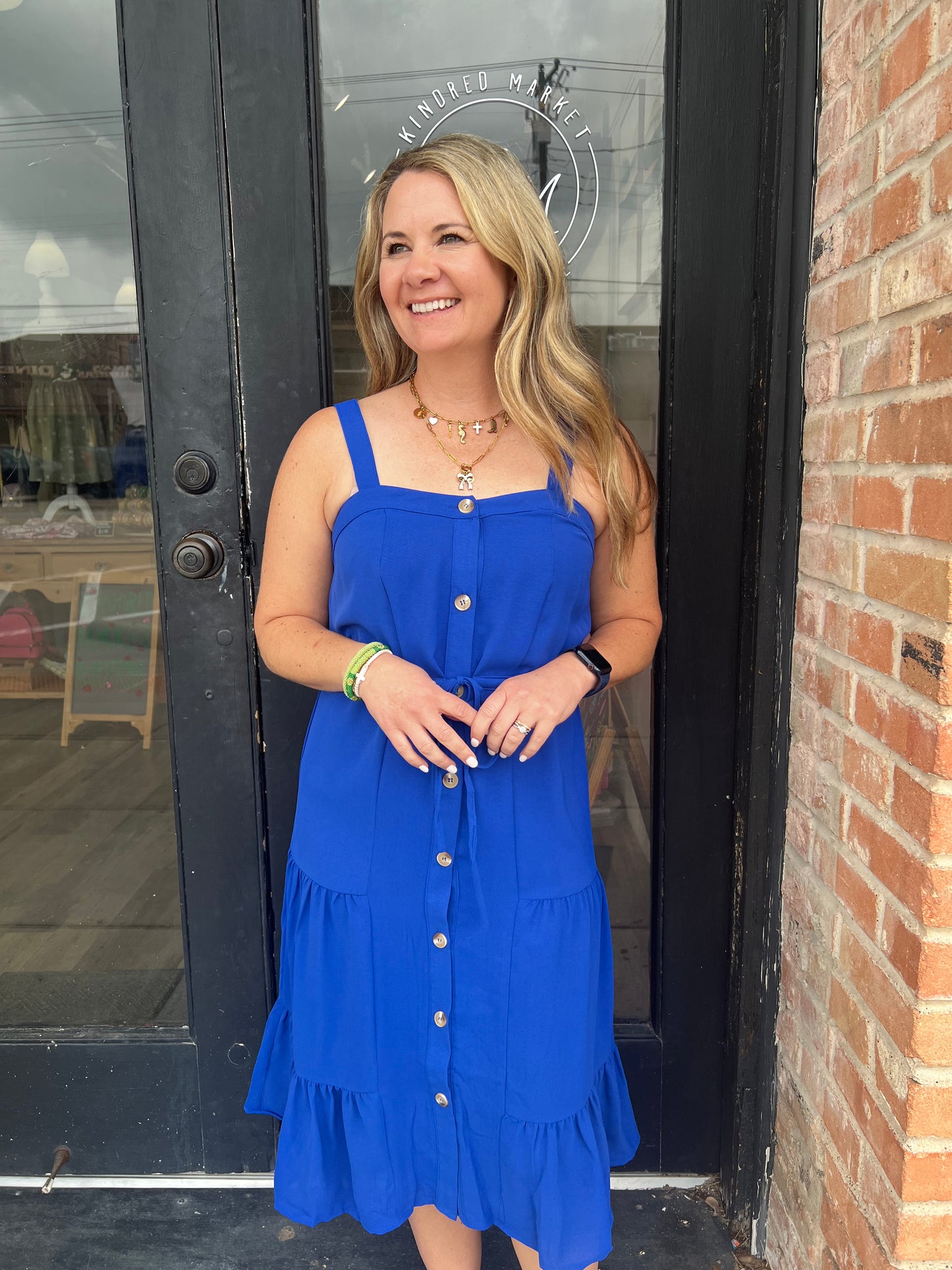 Ruffled Tiered Square Neck Button Midi Sundresses