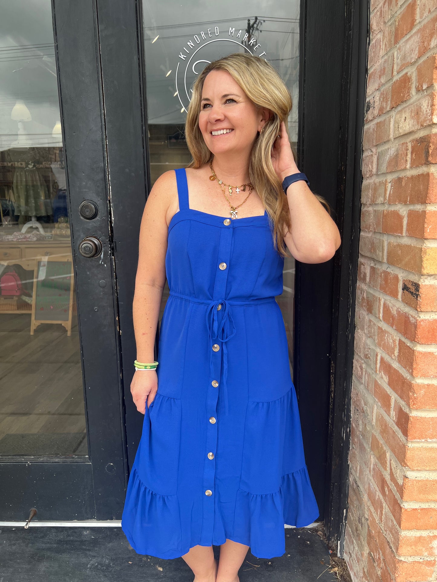 Ruffled Tiered Square Neck Button Midi Sundresses