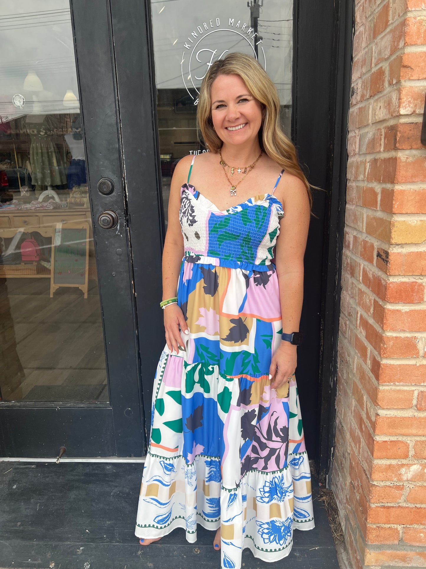Smocked Graffiti Print Boho Cami Maxi Dress