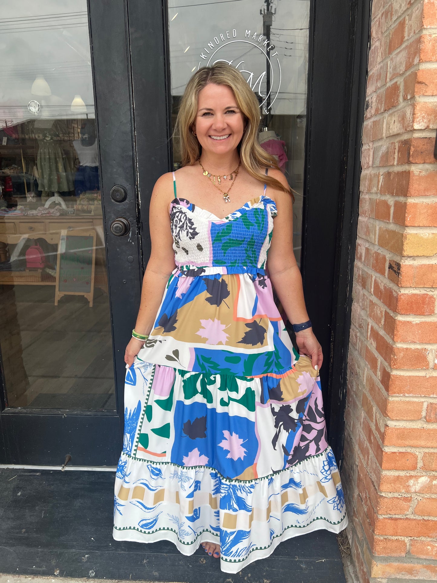 Smocked Graffiti Print Boho Cami Maxi Dress