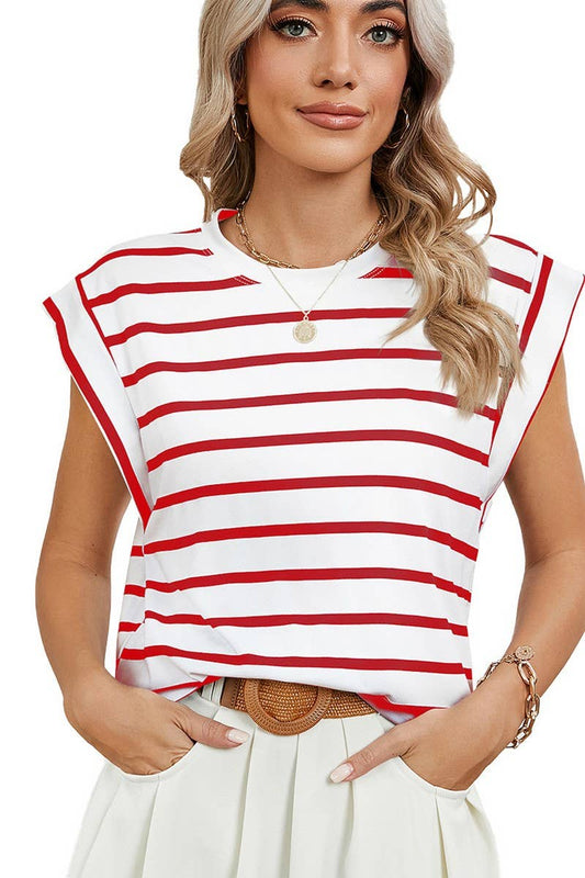 ROUND NECK STRIPED RAGLAN SLEEVE T-SHIRT