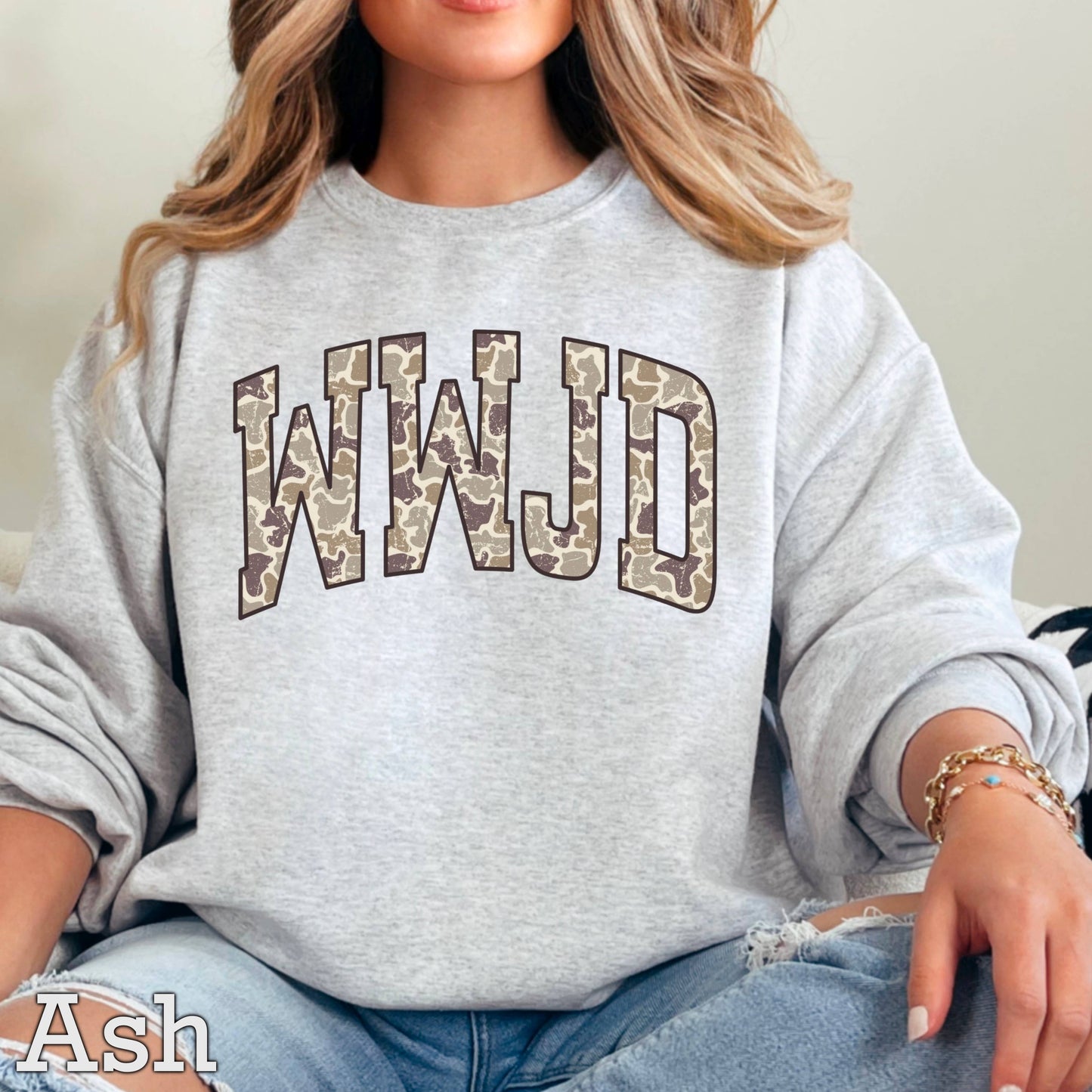 WWJD Camo Christian Graphic Sweatshirt