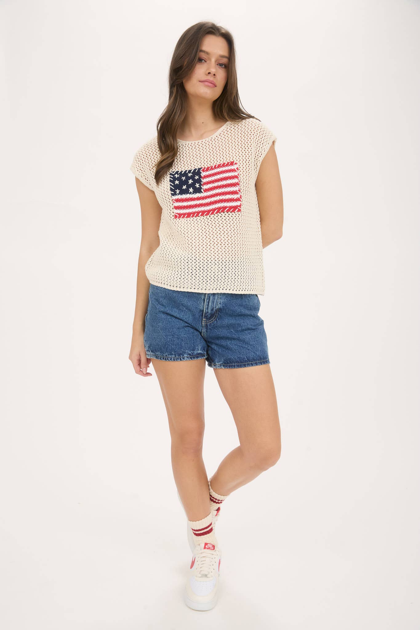 AMERICAN FLAG CROCHET KNIT SWEATER TOP