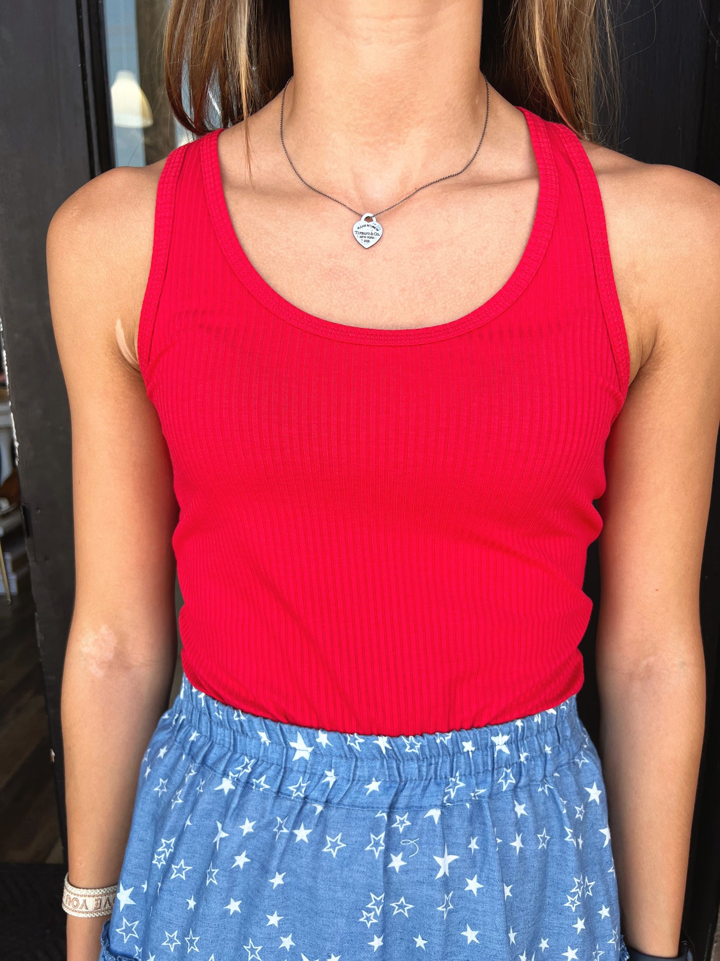 Juliet Solid Red Ribbed Tank