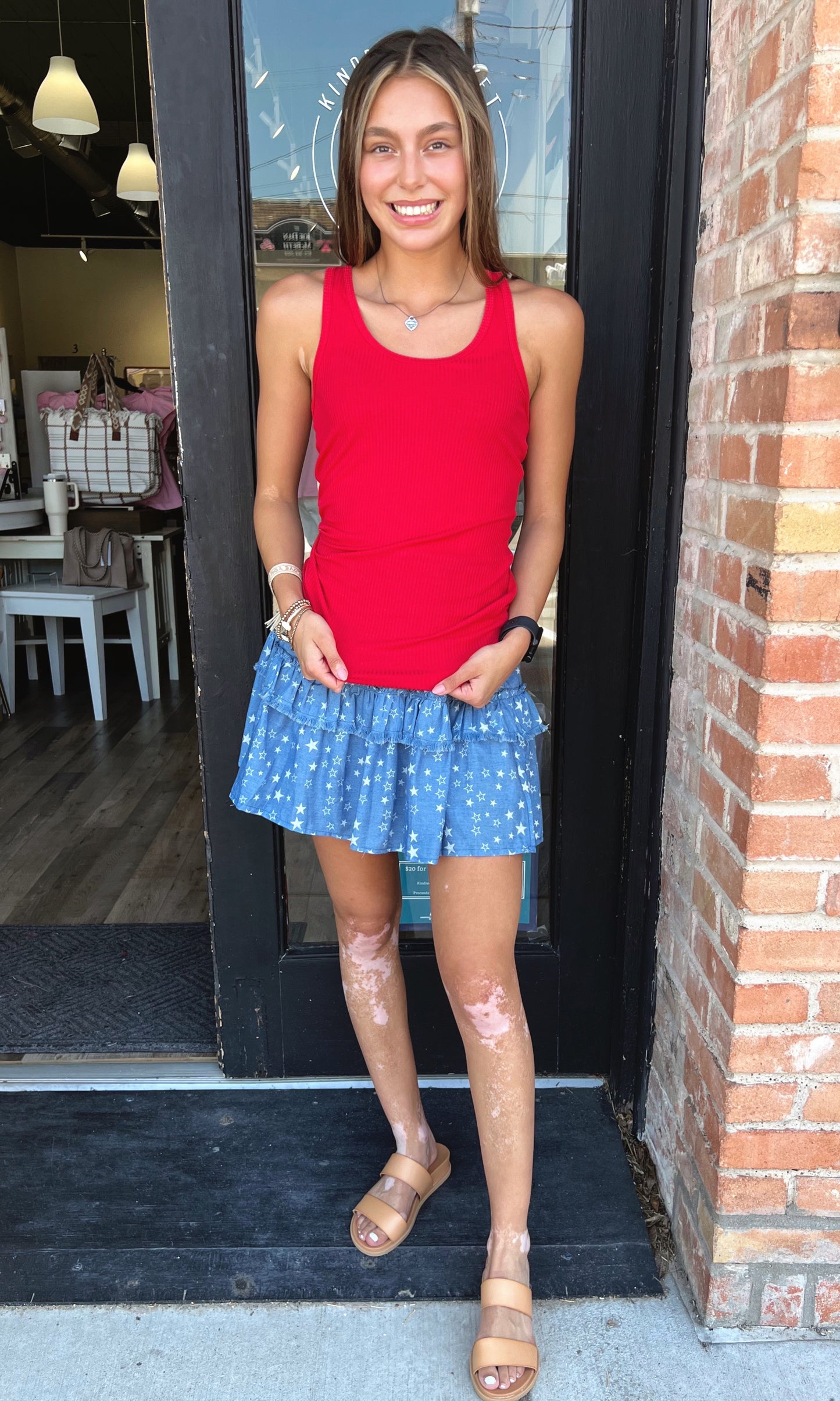 Juliet Solid Red Ribbed Tank