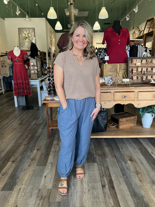 Danya Slate Blue Relaxed Fit Pants