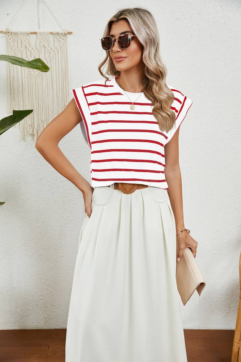 ROUND NECK STRIPED RAGLAN SLEEVE T-SHIRT