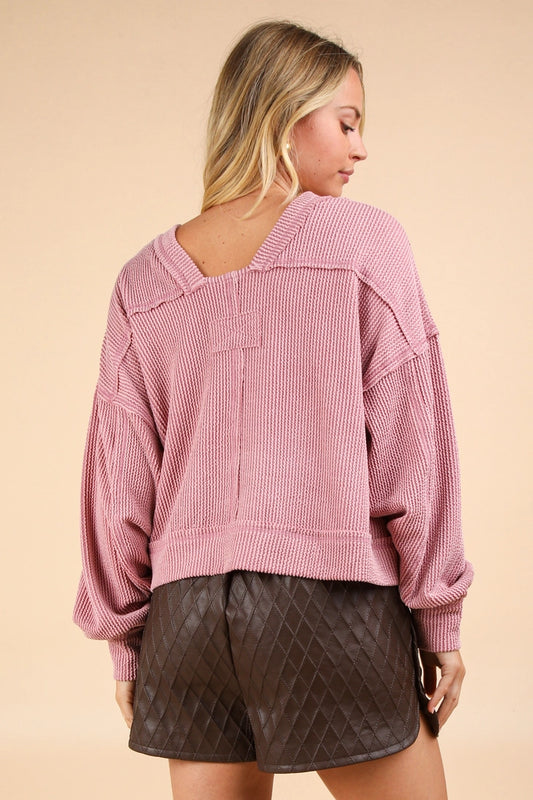 Delphine Pink Ribbed Oversized Long Sleeve