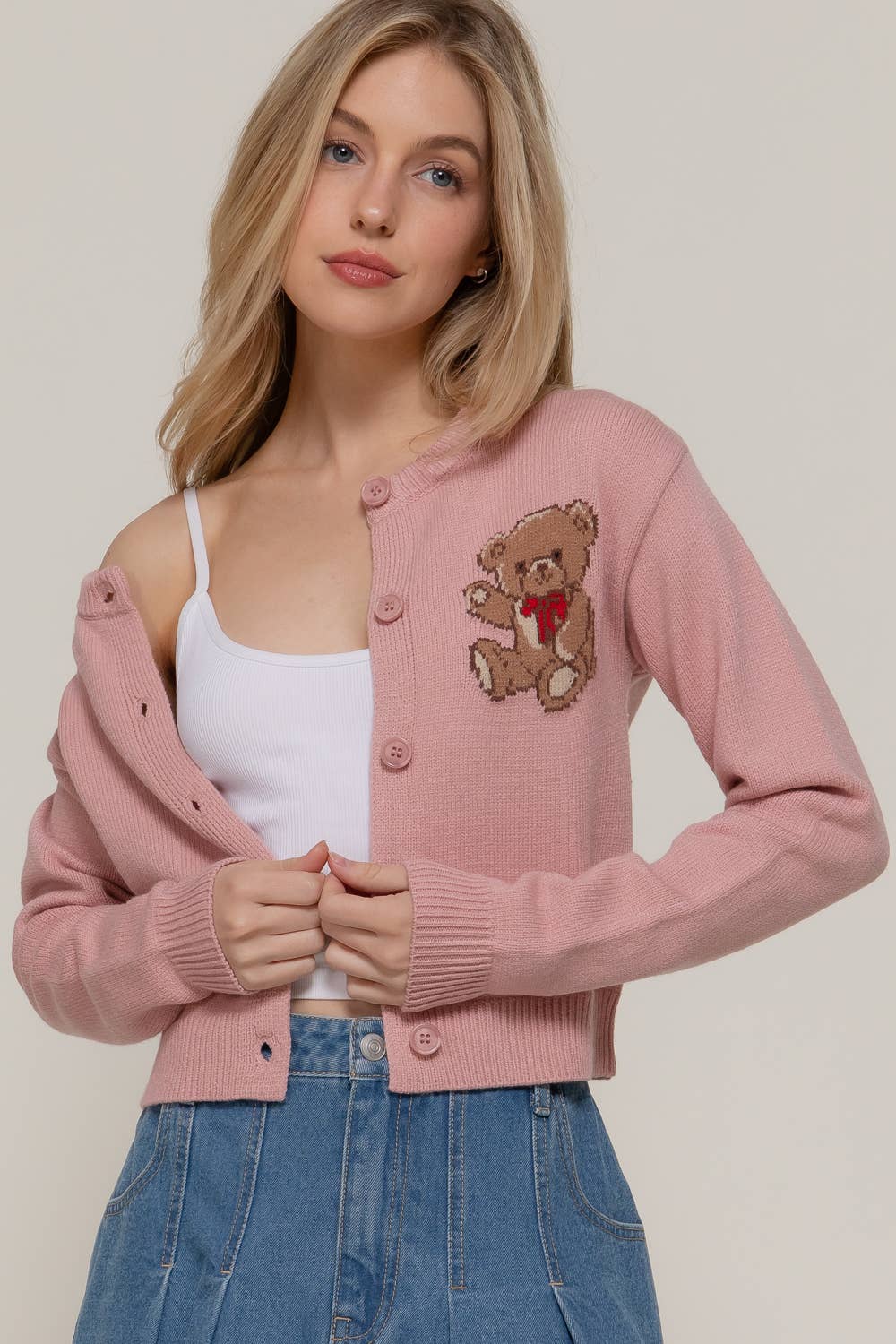 Katie Round Neck Embroidery Sweater Cardigan