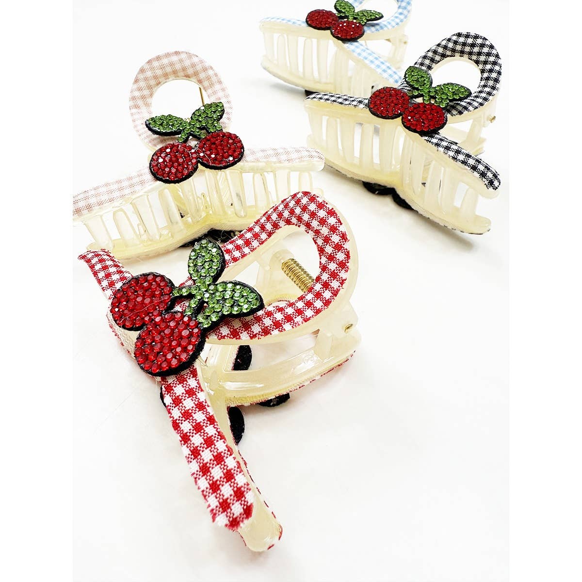 Cherry Patch on Gingham Fabric Hair Claw