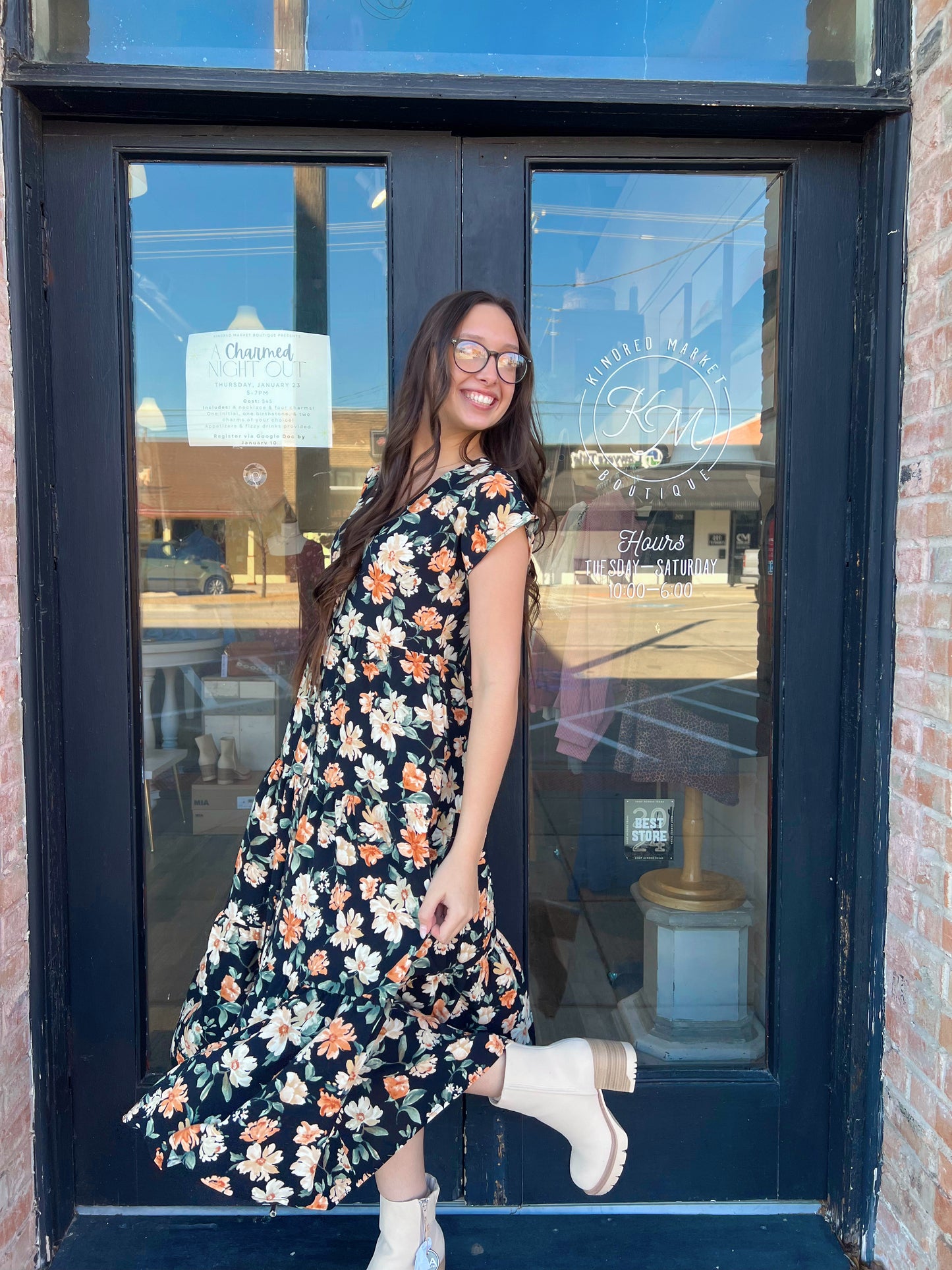 Presley Navy Floral Midi Dress