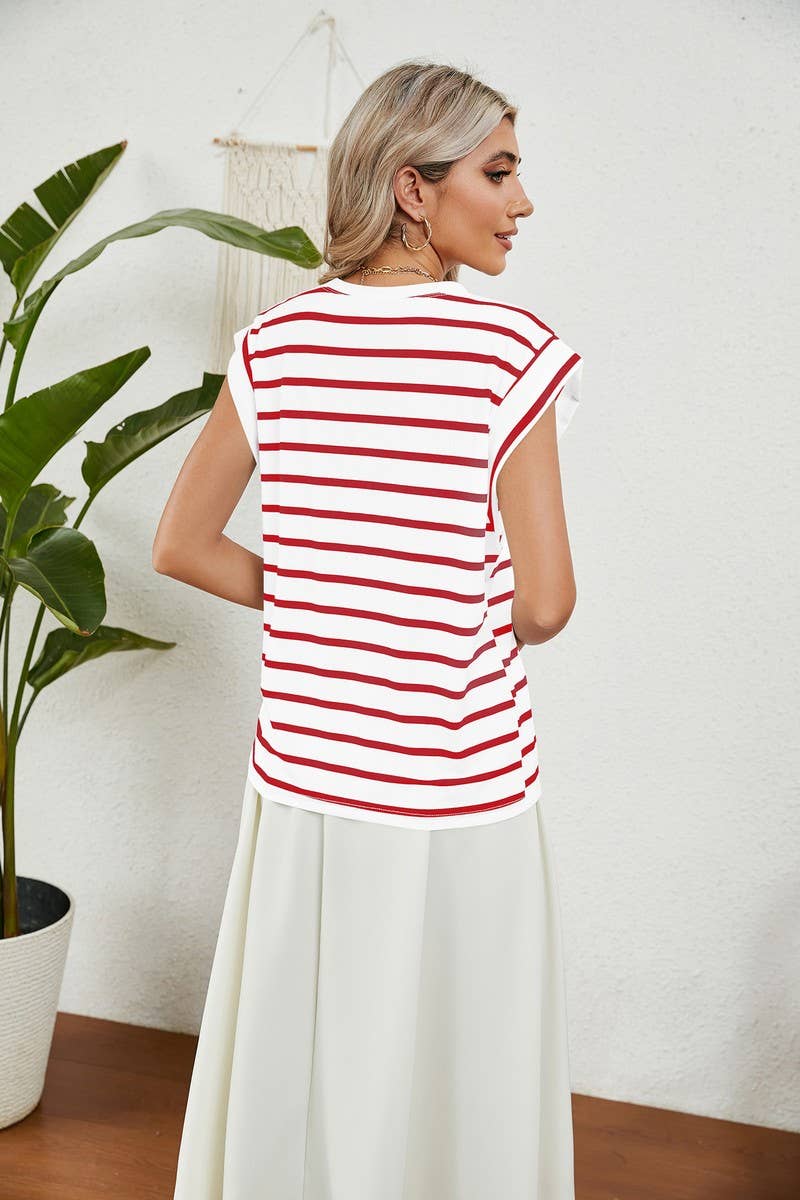 ROUND NECK STRIPED RAGLAN SLEEVE T-SHIRT