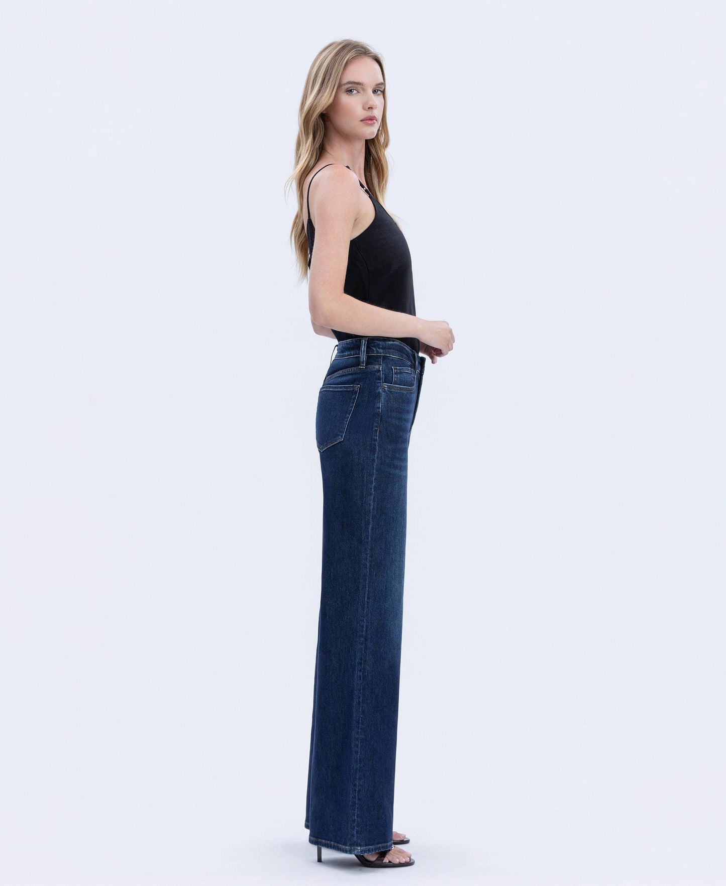 SUPER HIGH RISE FULL LENGTH DARK WASH WIDE JEANS T6937