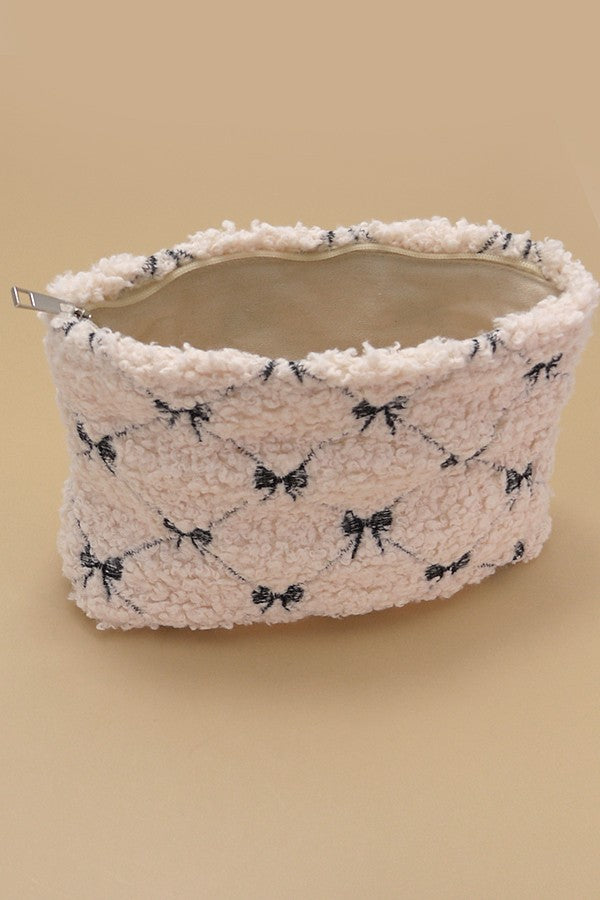 Bow Soft Lamb Wool Cosmetic Bag