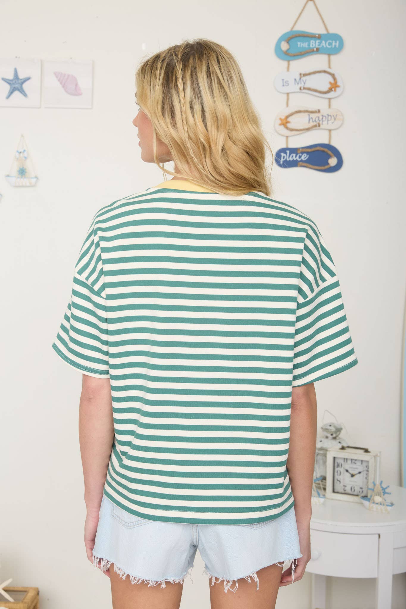 STRIPE COLORBLOCK DETAIL SHORT SLEEVE KNIT T-SHIRT