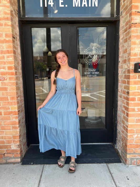 Nina Denim Spagetti Strap Midi Dress