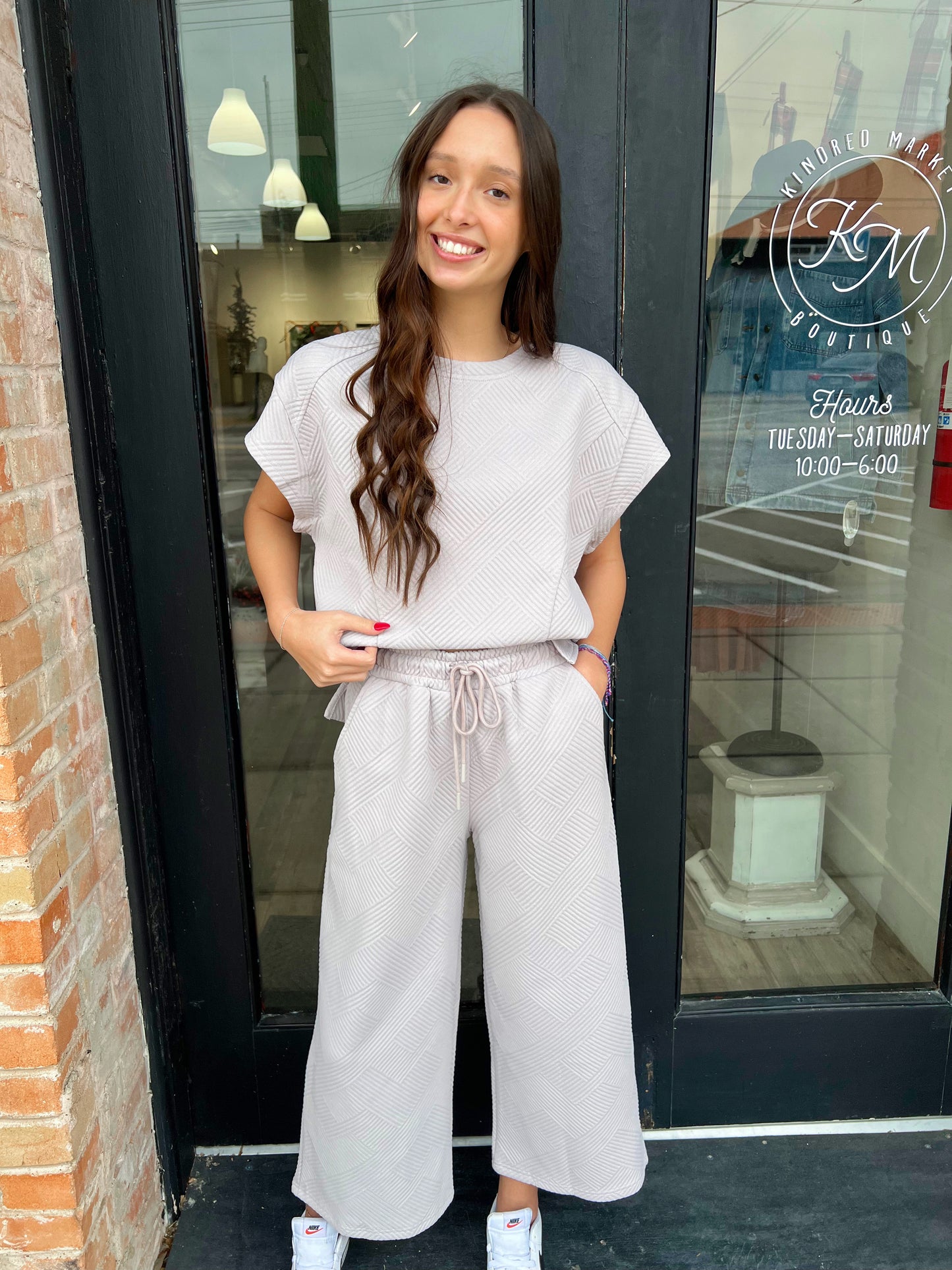 Claire Stone Textured Wide Leg Lounge Pant