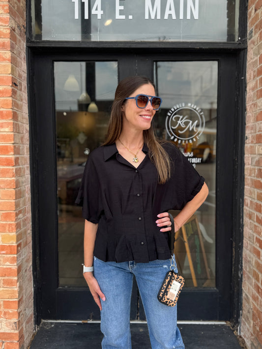 Lisa Pleated Button Down Top