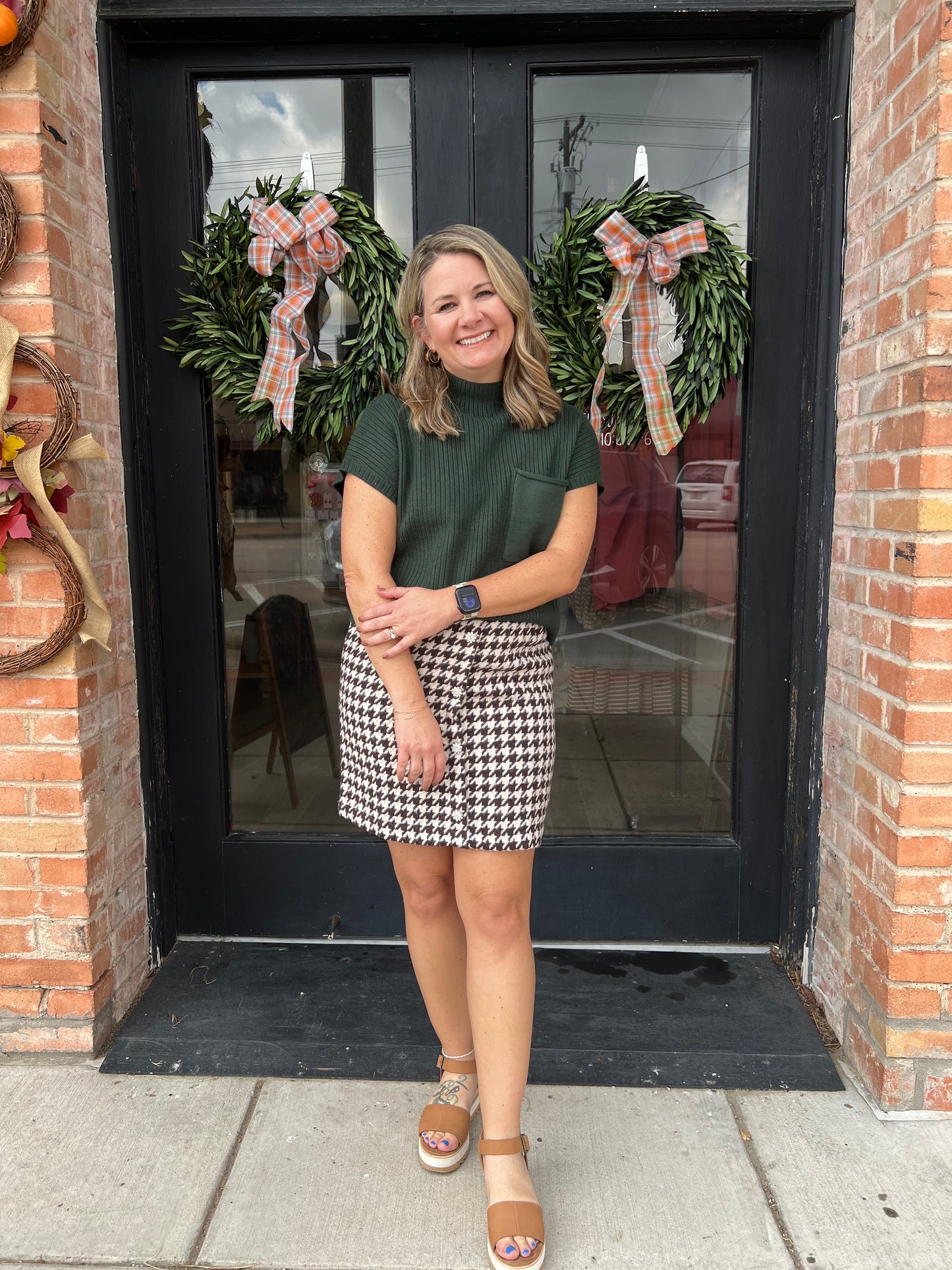 Aster Brown Houndsooth Mini Skirt