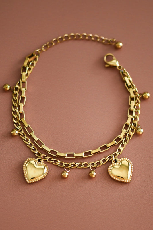Gold Plated Stainless Steel Chain Link Hearts