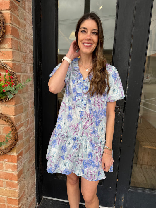 Sophia Blue Floral Mini Dress