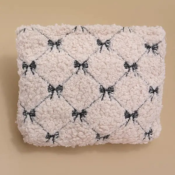 Bow Soft Lamb Wool Cosmetic Bag