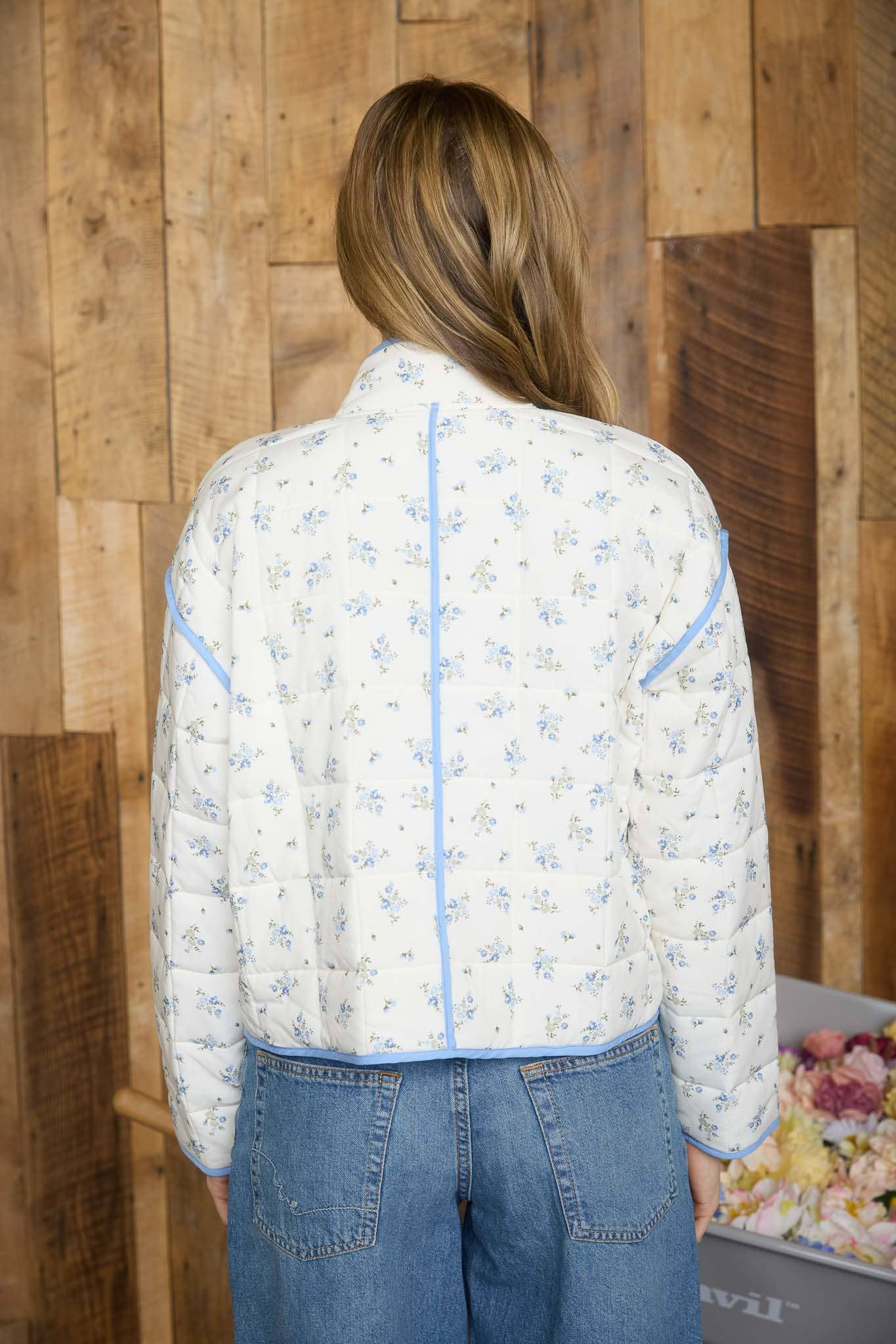QUILTED FLORAL BUTTON DOWN PUFFER JACKET