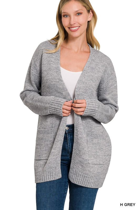 Elise Grey Open Front Sweater Cardigan