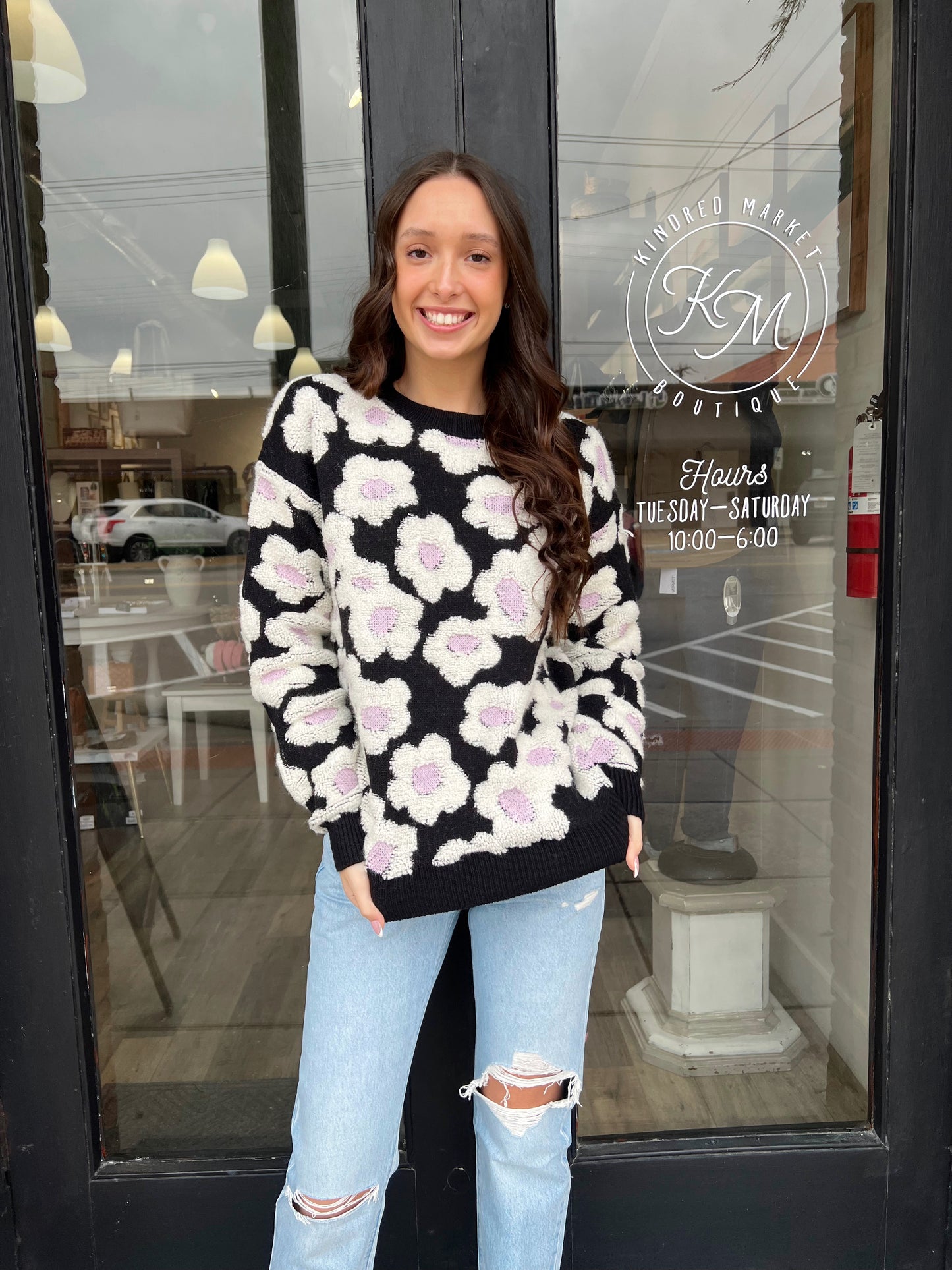 Kassidy Black Puff Floral Sweater