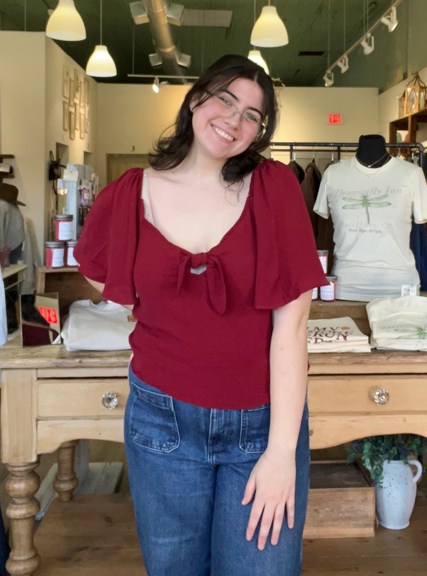 Maddie Red Front Tie Blouse