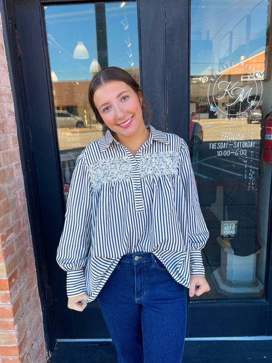 Amanda Navy Striped Blouse