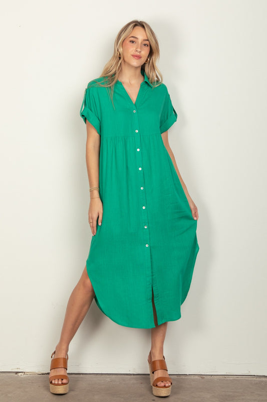 Kora Plus Kelly Green Oversized Solid Linen Dress
