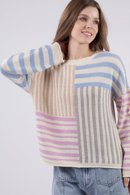 Colette Plus Taupe Multi Stripe Sweater Top