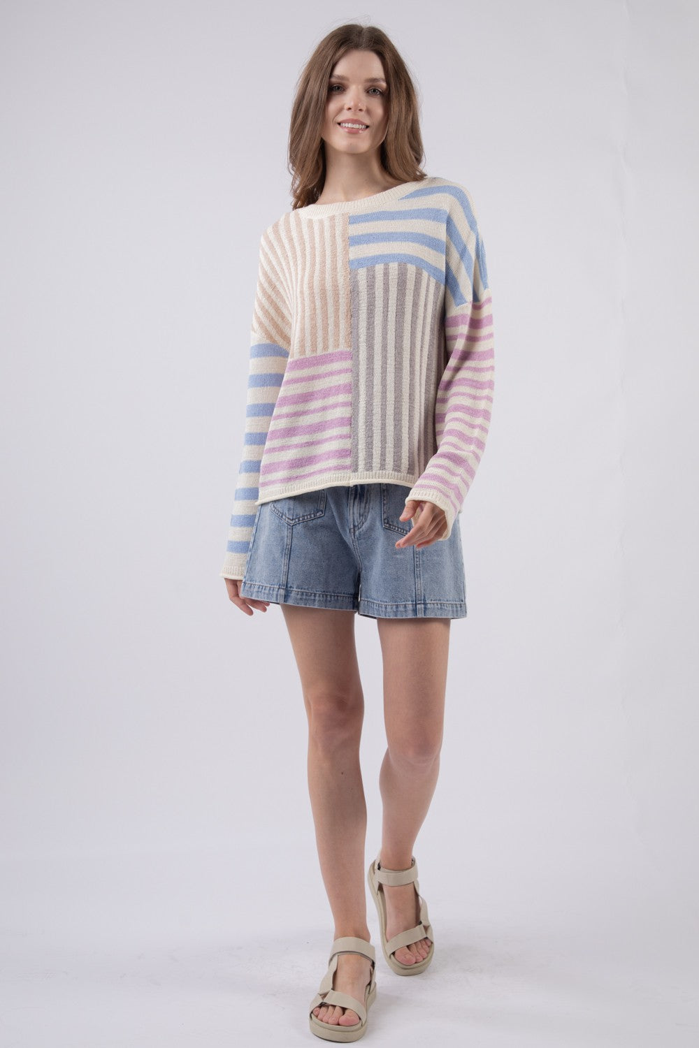 Colette Plus Taupe Multi Stripe Sweater Top