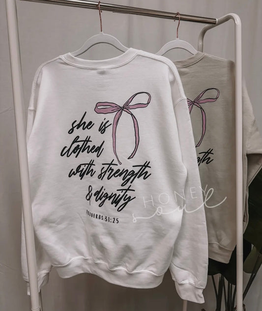 Proverbs 31:25 Bow Crewneck