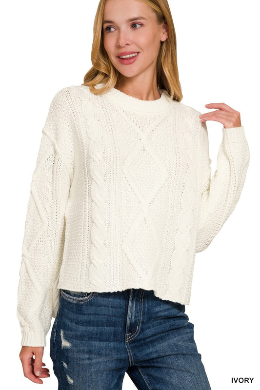 Allyson Ivory Cable Knit Sweater