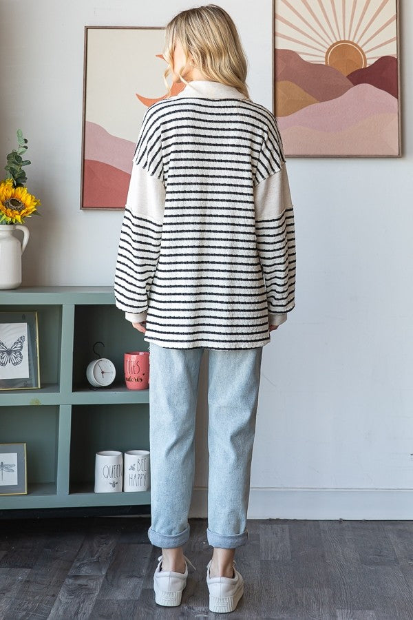 Carmen Cream/Black Striped Long Sleeve